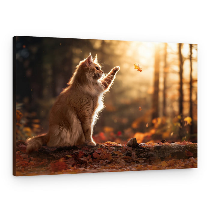 Playful Cat Golden Autumn – Canvas Print