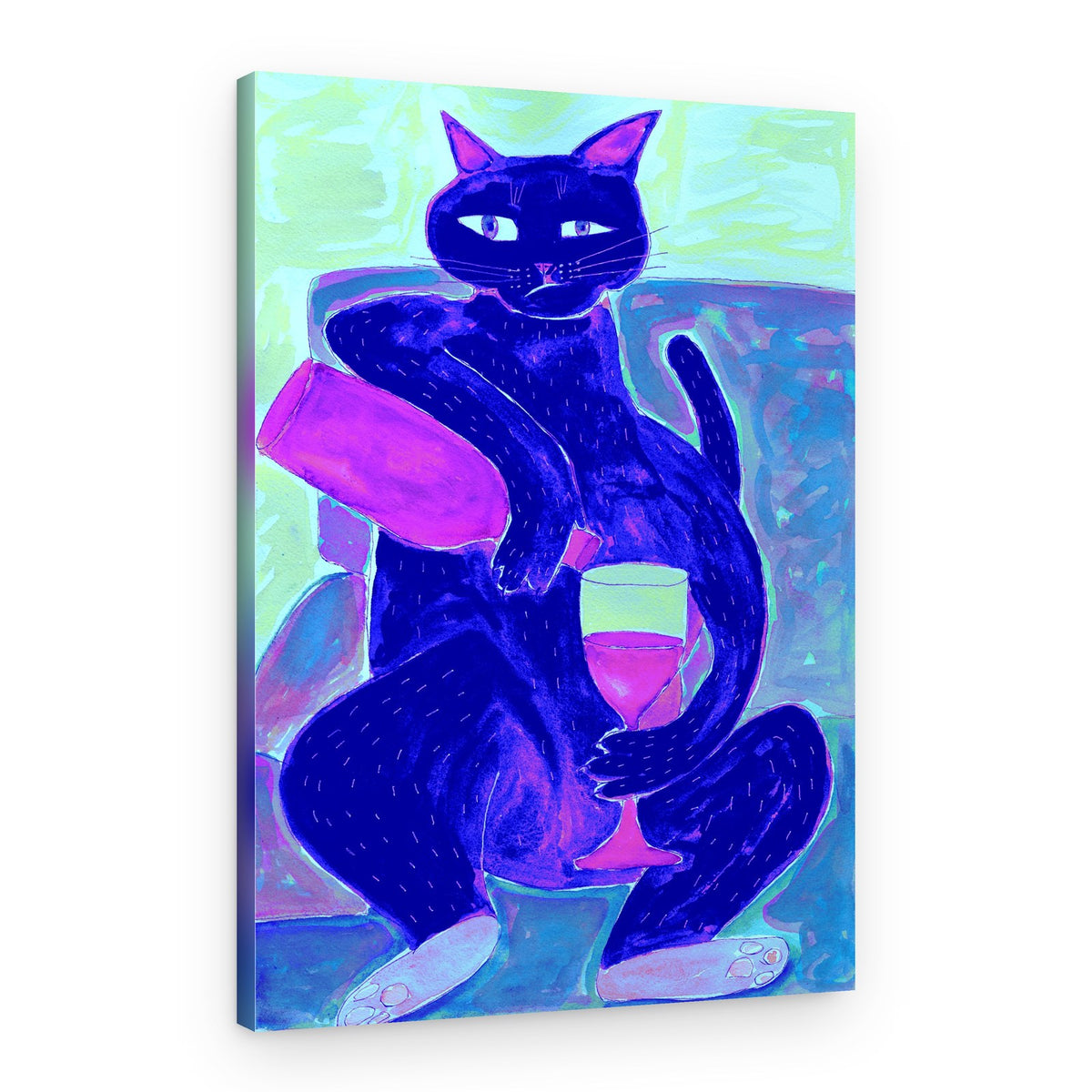 Pensive Cat With Wine – Canvas Print