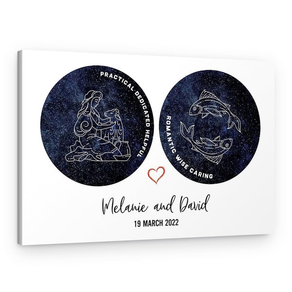 Personalized Zodiac Couples Astrology Star Map Canvas Print