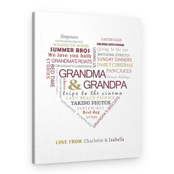 Personalized Grandma and Grandpa Heart Canvas Print