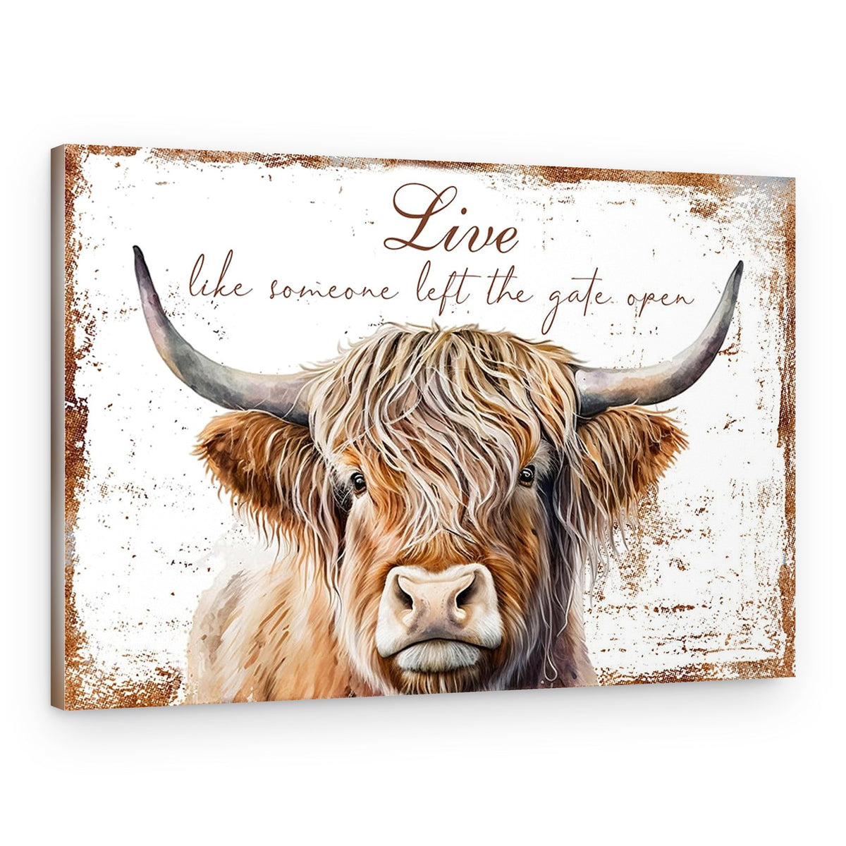 Highland Cow Canvas Print – Live Like Someone Left The Gate Open – Canvas Print