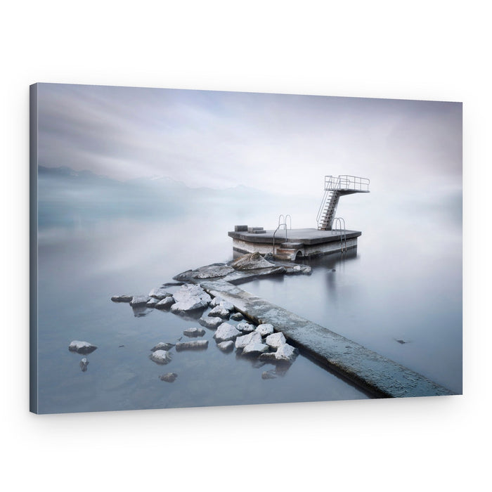 Misty Lake Diving Board – Canvas Print