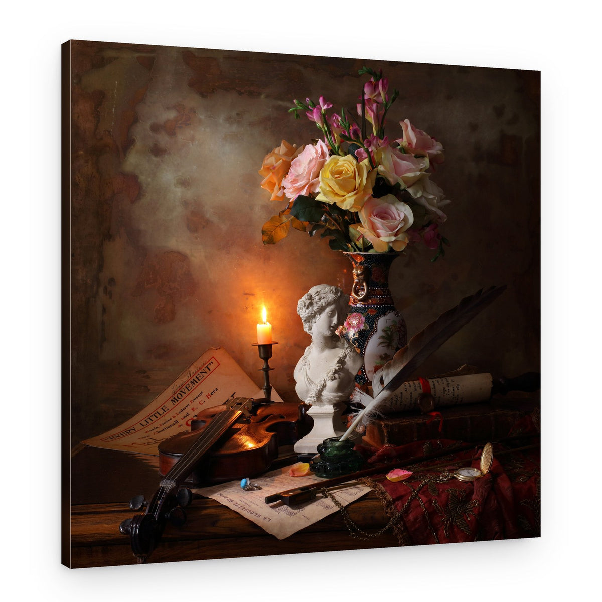 Candlelit Music Still Life – Canvas Print