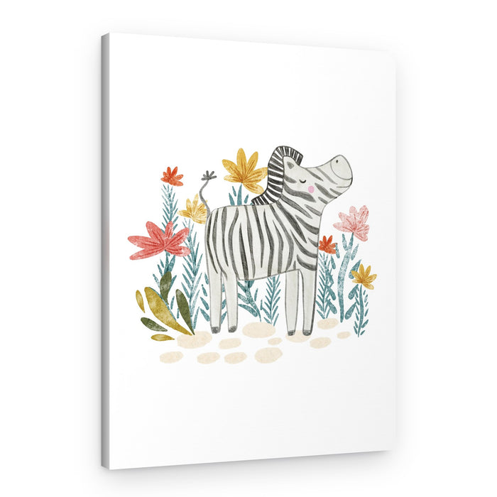Happy Zebra In Bloom – Canvas Print