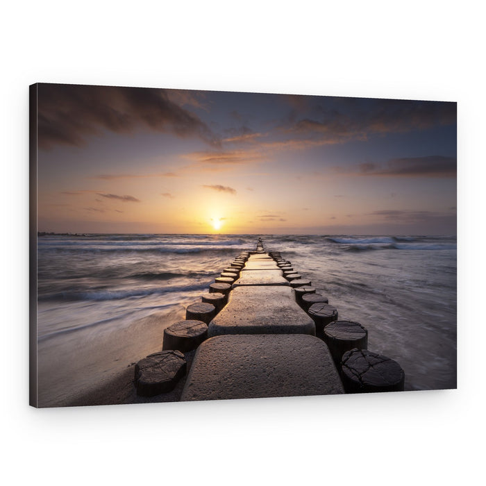 Golden Hour Ocean Groyne – Canvas Print
