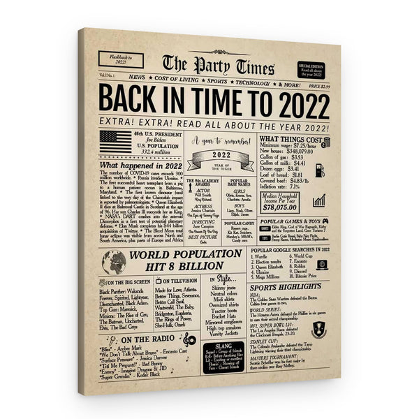 Back In 2022 2nd Birthday Newspaper Canvas Print