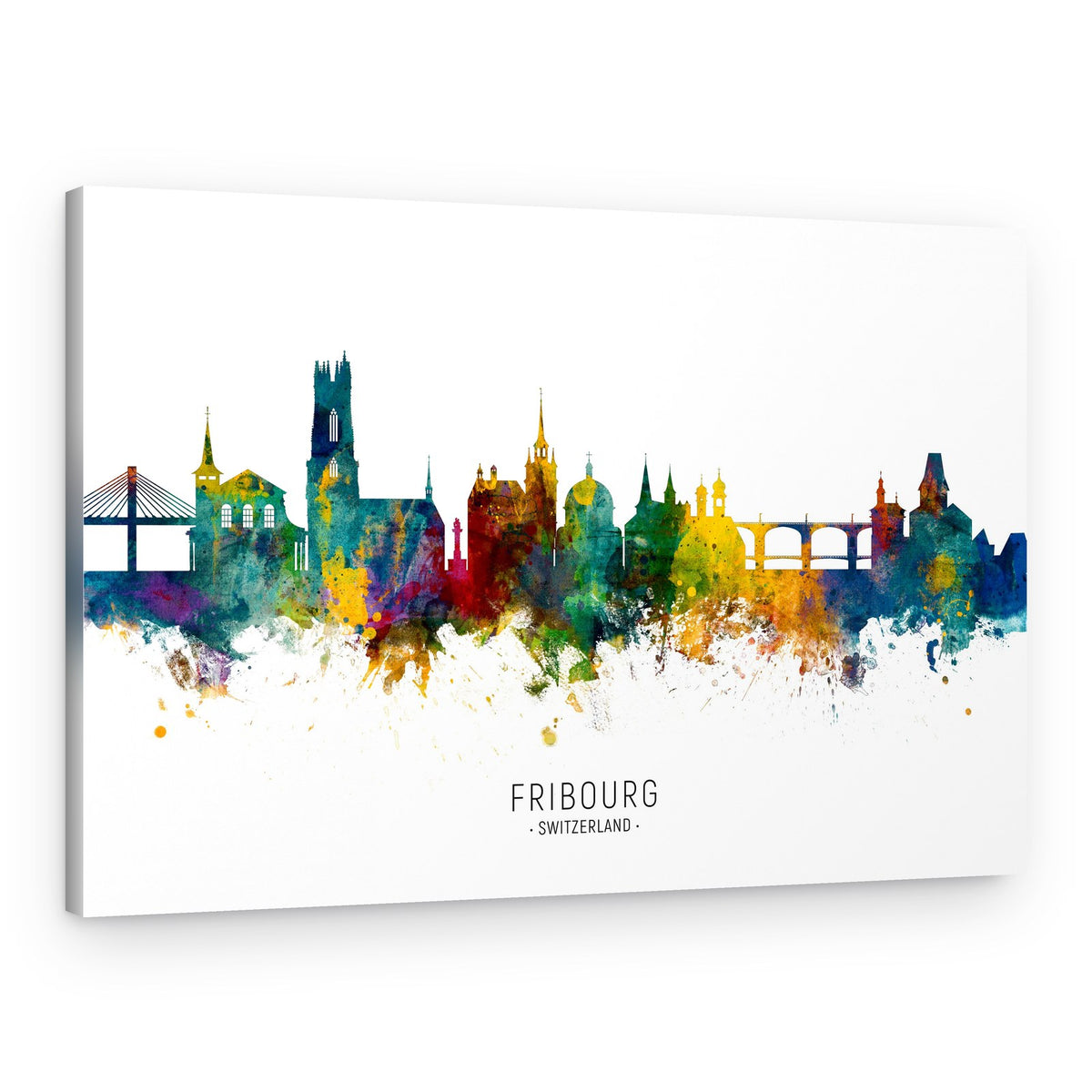 Fribourg Watercolor Skyline – Canvas Print