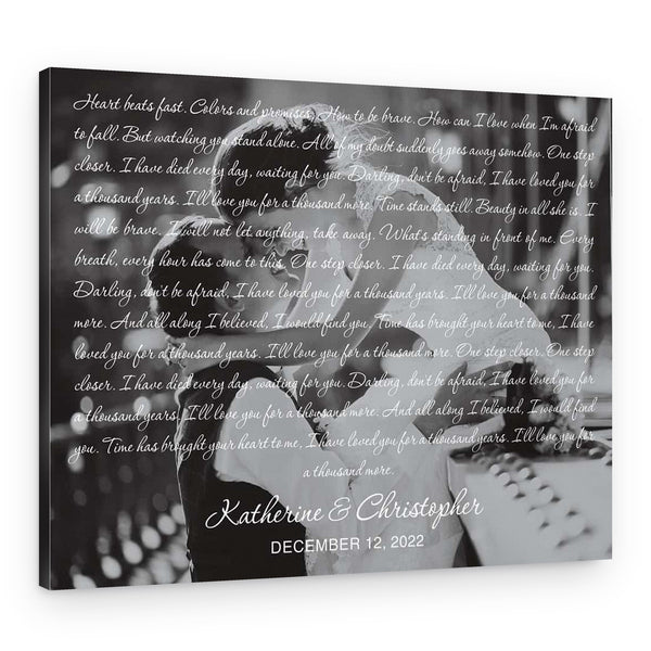 B&W Wedding Song Lyrics with Photo Canvas – Landscape