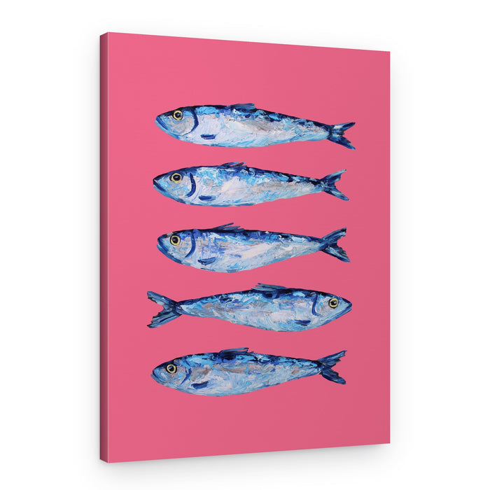 Vibrant Sardines on Pink – Canvas Print