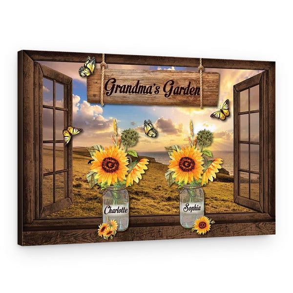 Grandma’s Garden Canvas Print With Custom Grandkids Names – Opening Window