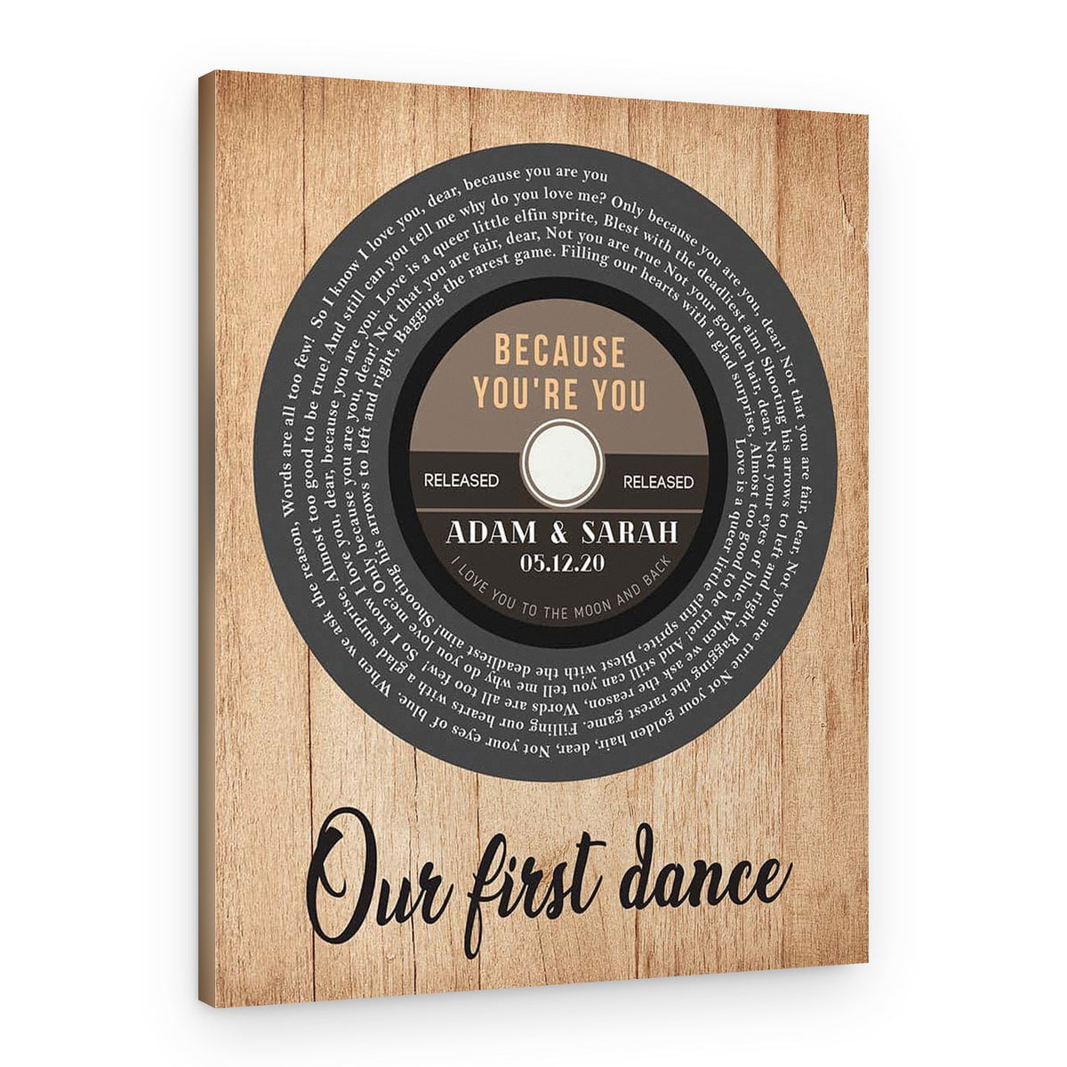 Custom Spiral Song Lyrics Canvas Print – Canvas Print – Wood Background / Custom Message