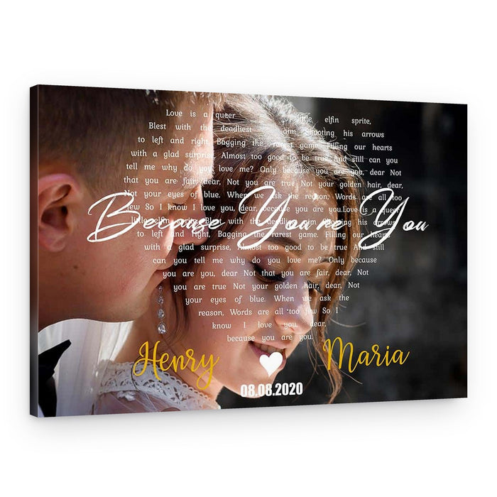 Heart-Shaped B&W Song Lyrics on Photo Canvas – Landscape