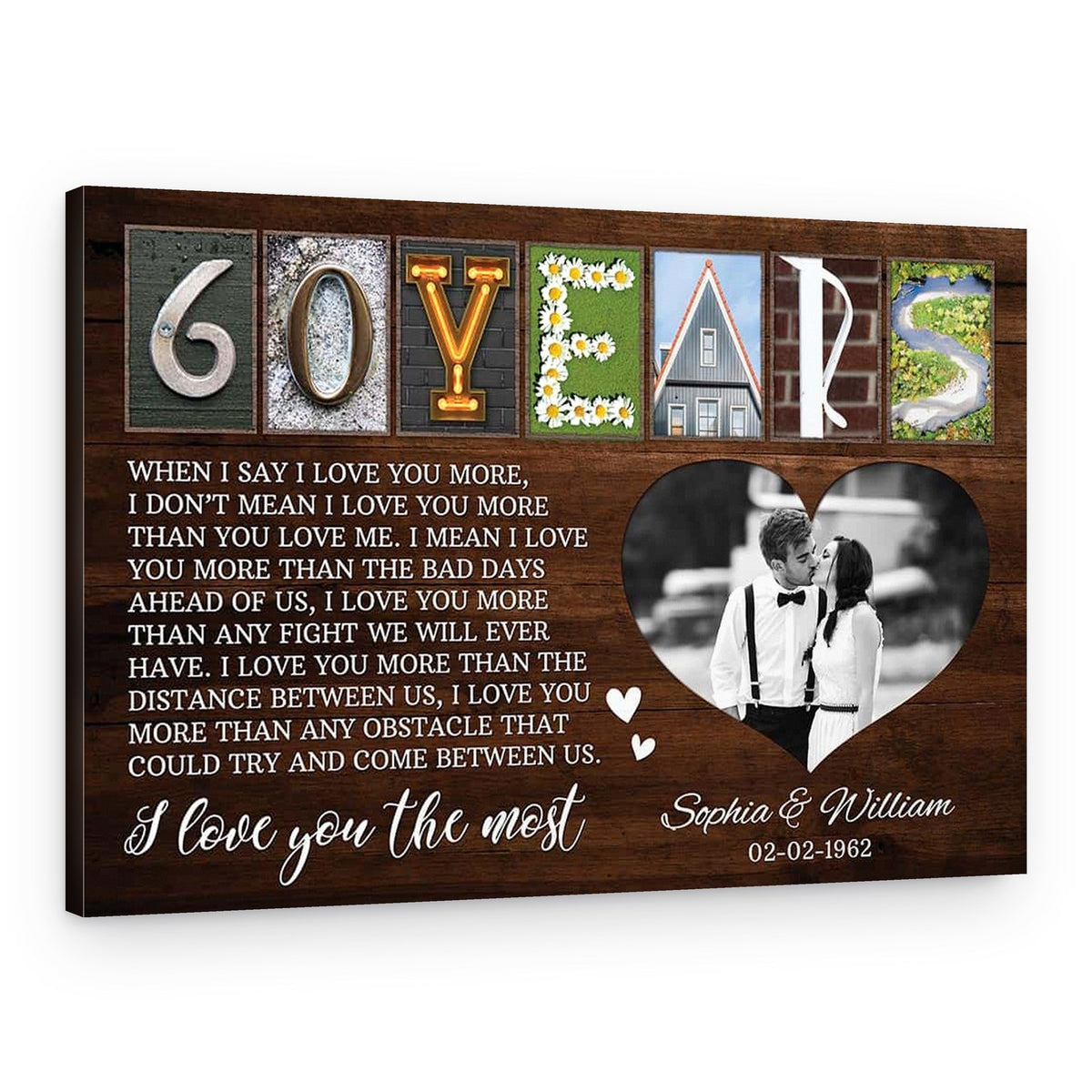 60 Years Anniversary Letter Art Print with Message – Canvas Print
