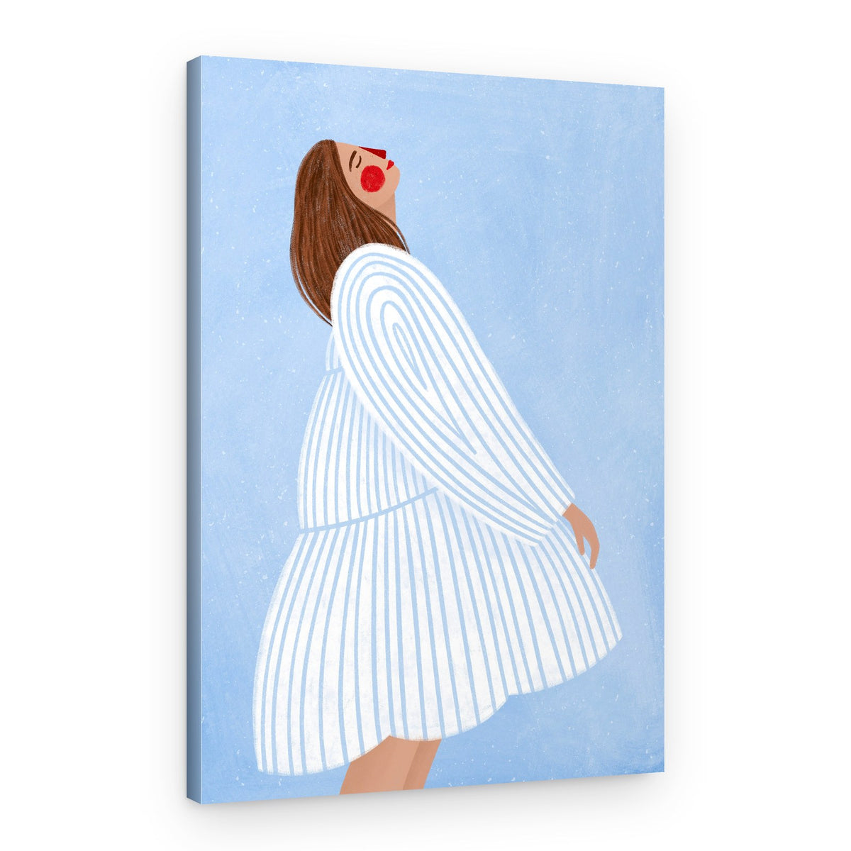 Joyful Woman Blue Stripes – Canvas Print