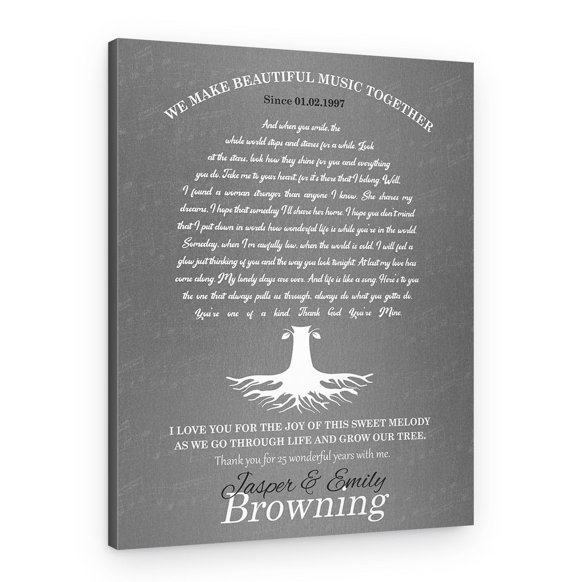 Tree-Shaped Song Lyrics 25th Anniversary Custom Canvas Print – Canvas Print