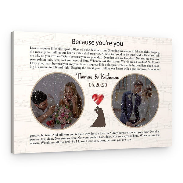 Custom Star Map And Photo Song Lyrics Canvas Print
