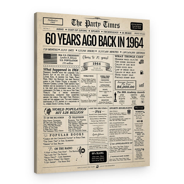 Back In 1964 60th Birthday Newspaper Canvas Print