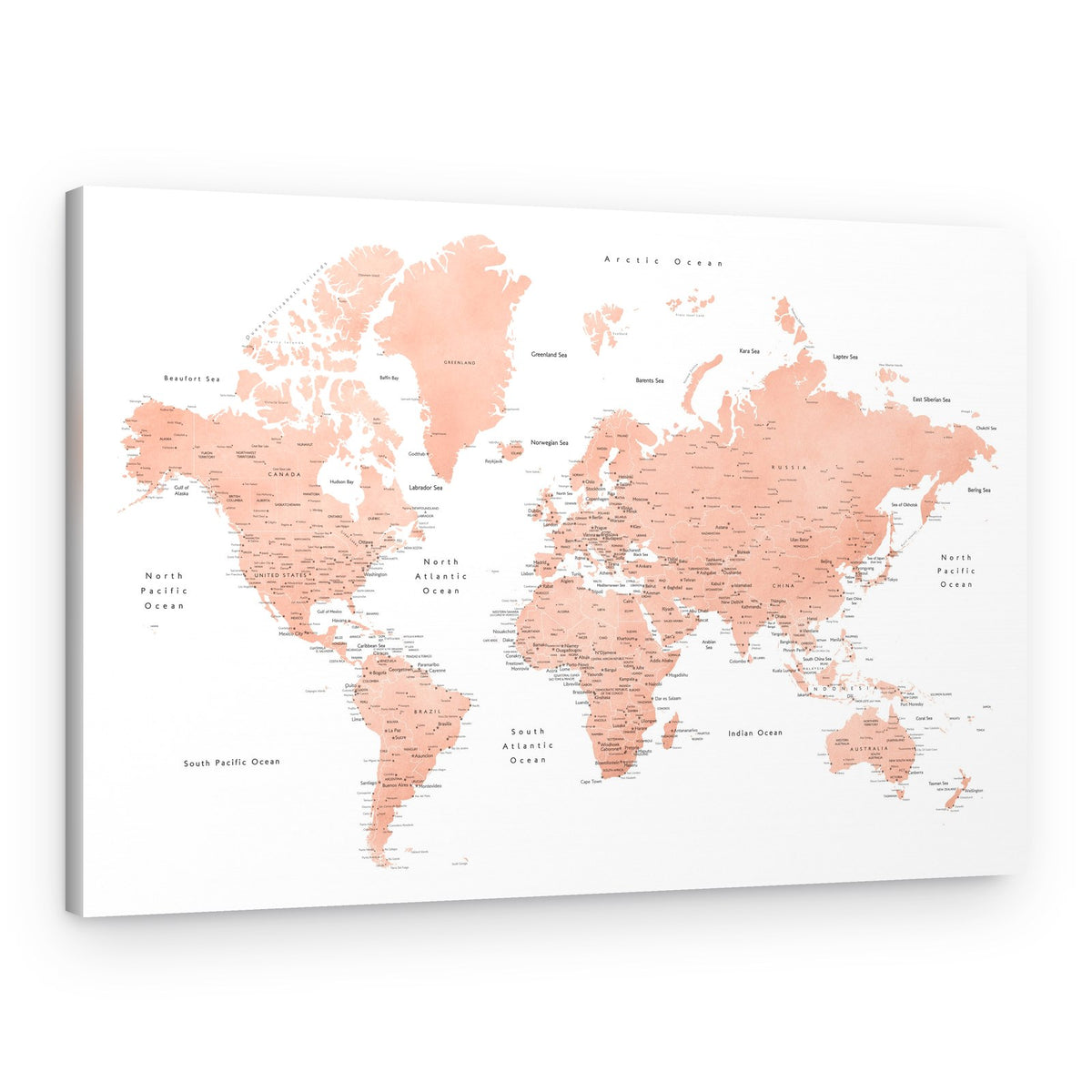 Pink Watercolor World Map – Canvas Print