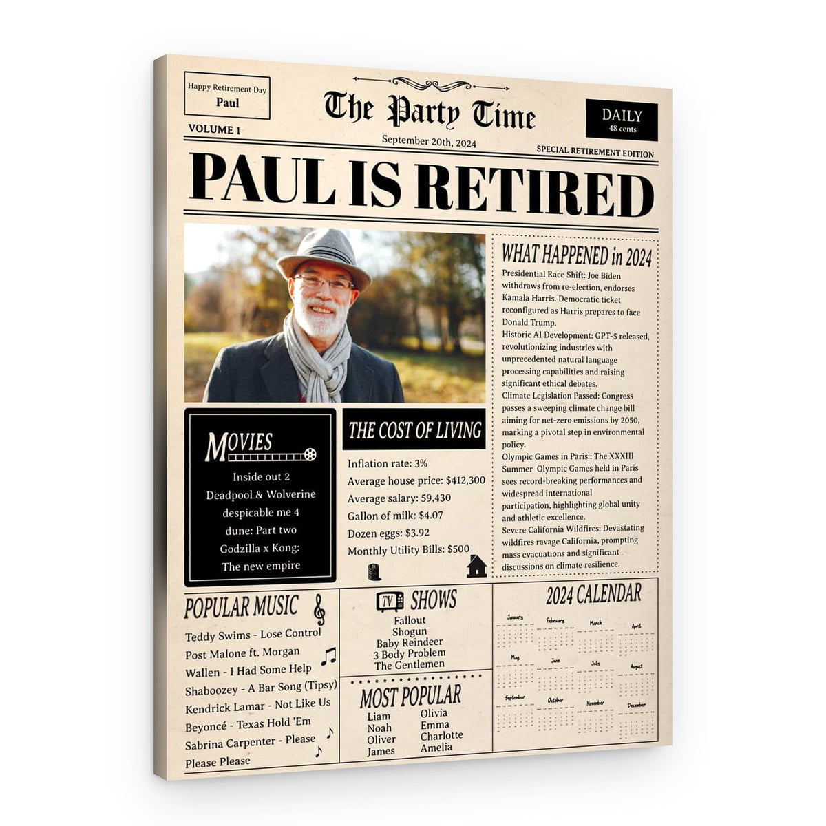 Retirement Newspaper Vintage Canvas Print – Canvas Print