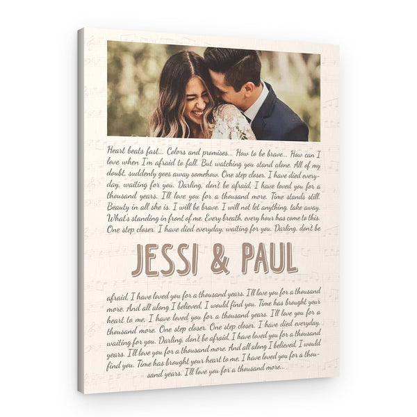 Custom Couples Photo Canvas with Song Lyrics and Names