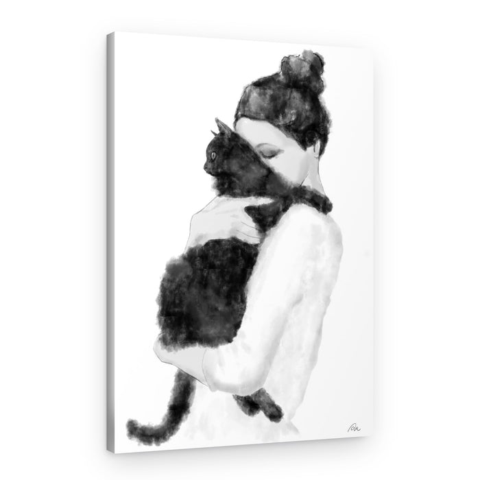 Woman And Black Cat – Canvas Print
