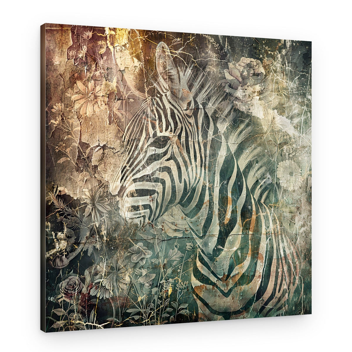 Vintage Floral Zebra – Canvas Print