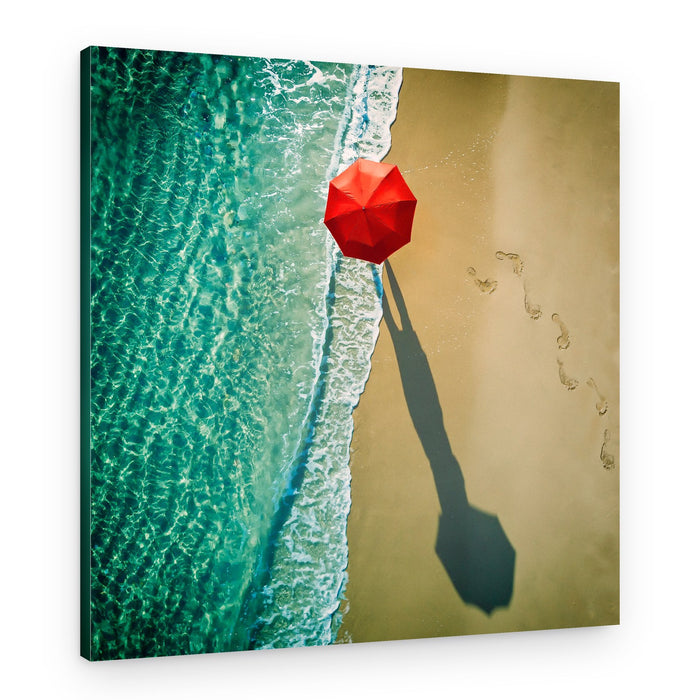 Red Umbrella Beach Walk – Canvas Print