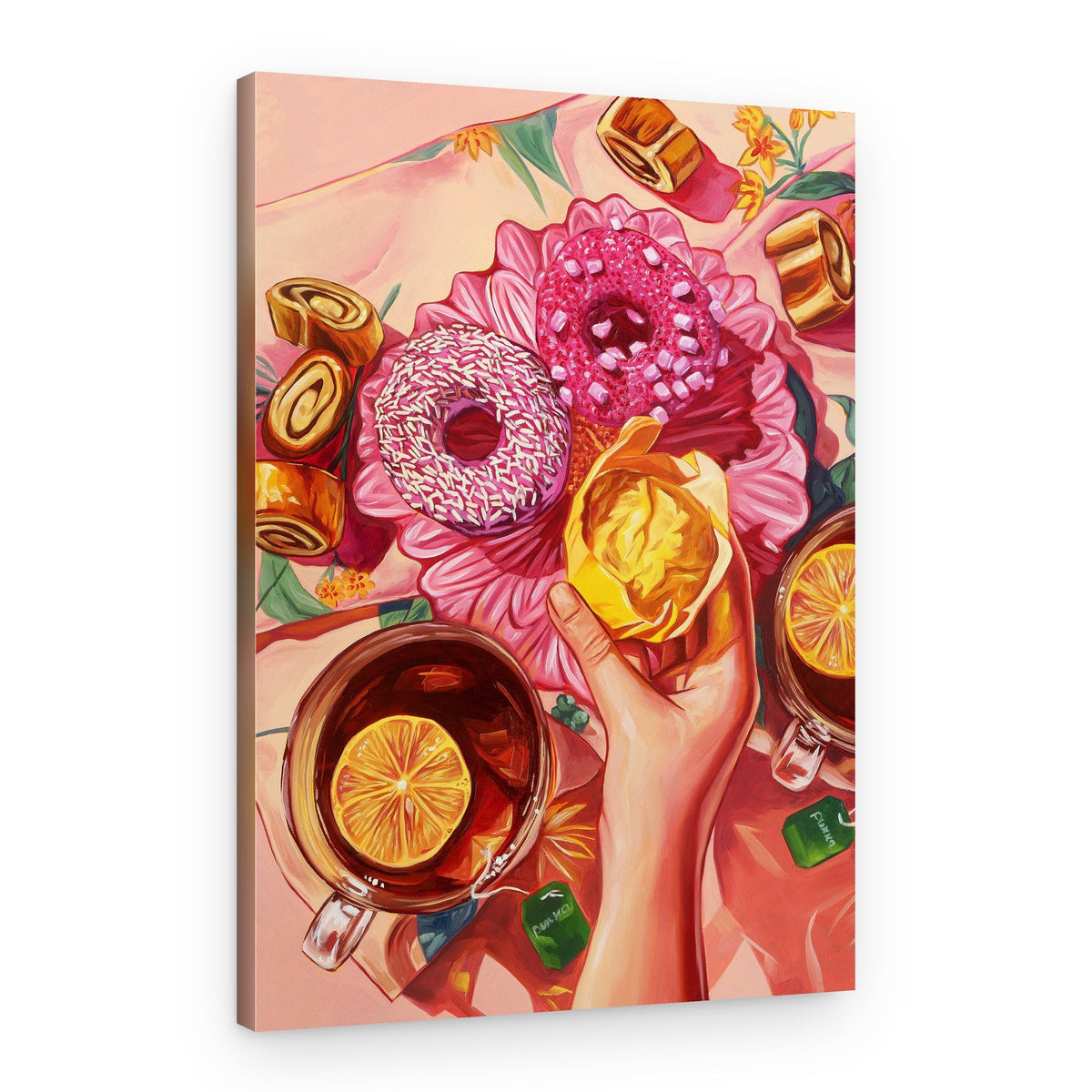 Cozy Tea and Donuts – Canvas Print