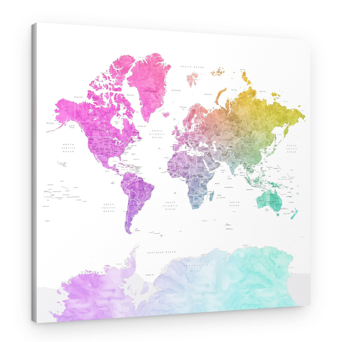 Colorful Watercolor World Map – Canvas Print