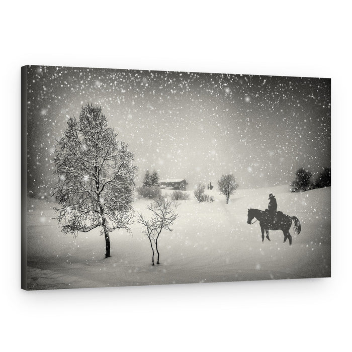 Lone Cowboy Winter Ride – Canvas Print