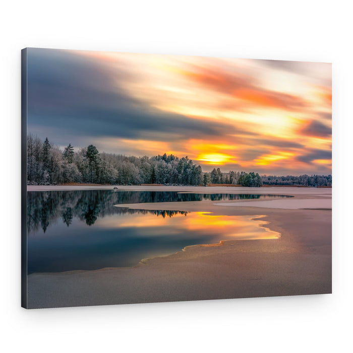 Winter Lake Sunset Reflections – Canvas Print