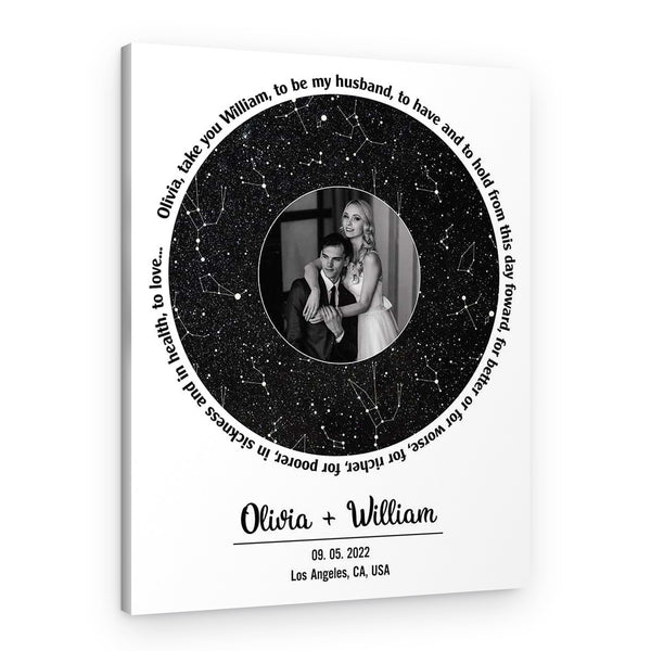 Wedding Vow Custom Night Sky Star Map and Photo Canvas Print