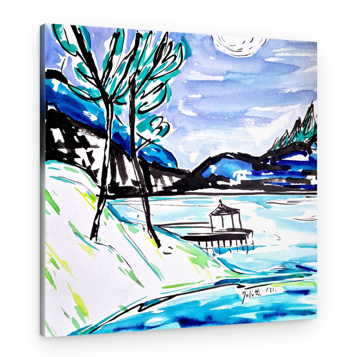 Serene Lakeside Retreat – Canvas Print