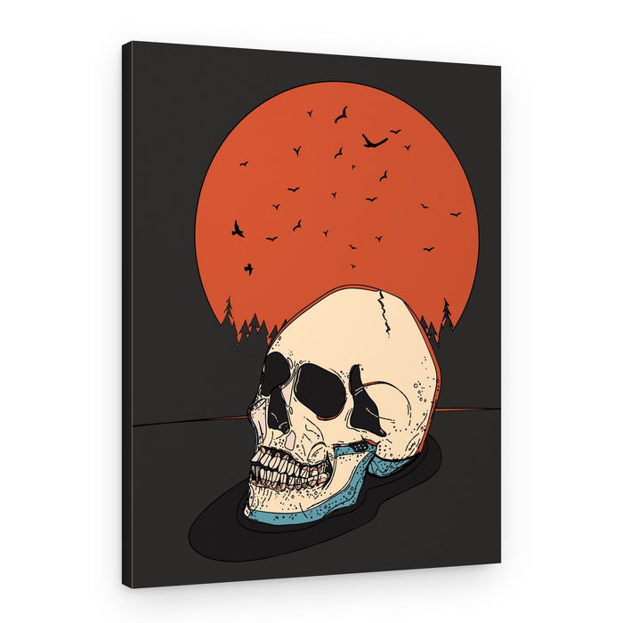 Skull Under Orange Moon – Canvas Print