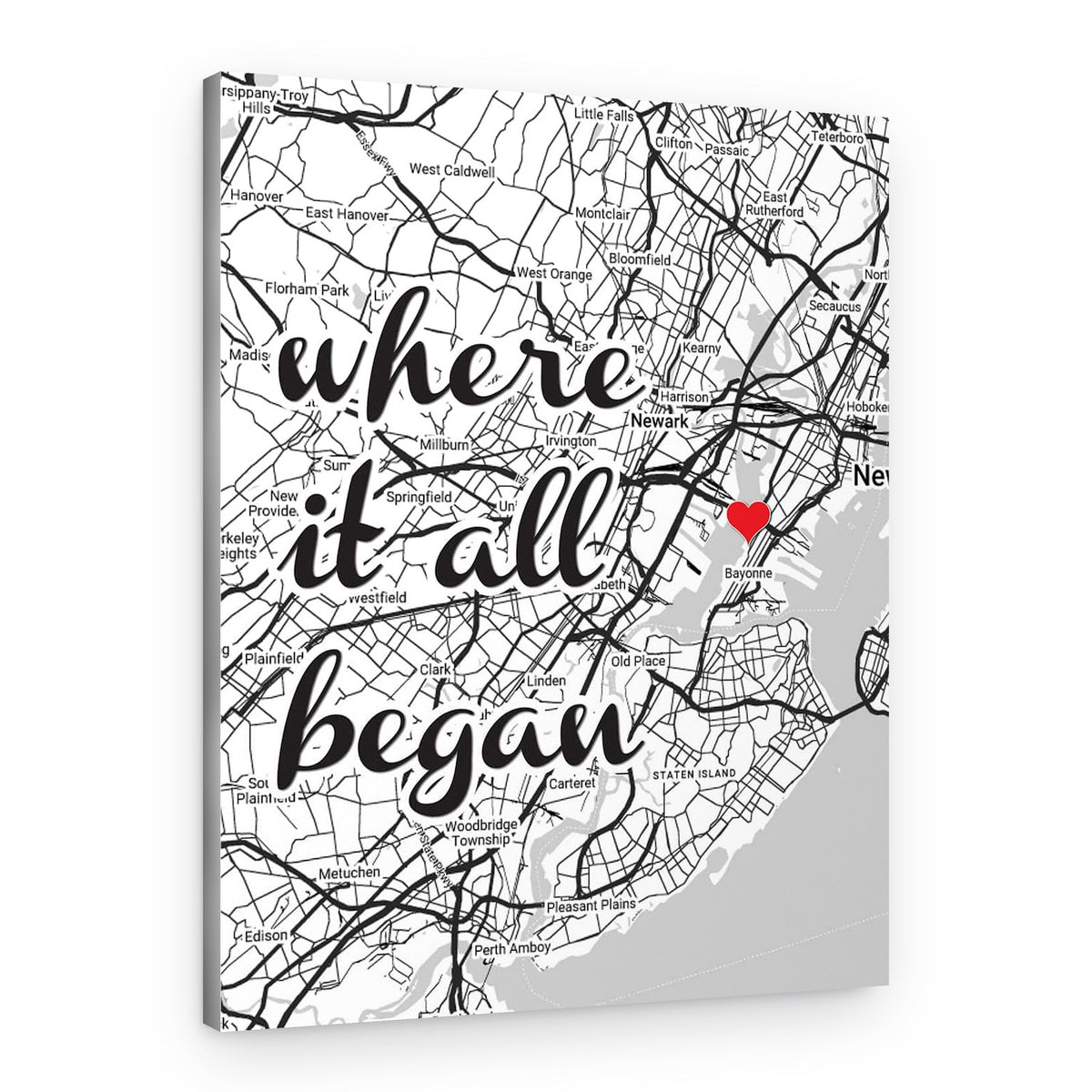 “Where It All Began” Personalized Map Canvas Print (Vertical) – Canvas Print