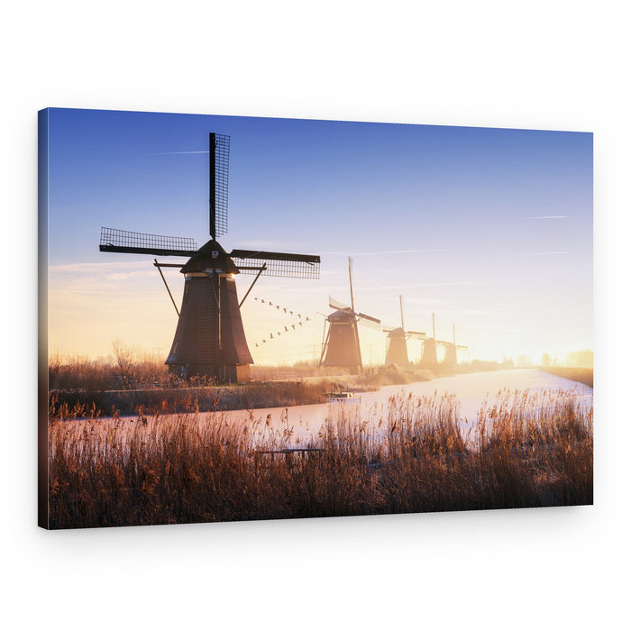 Misty Dutch Windmills – Canvas Print