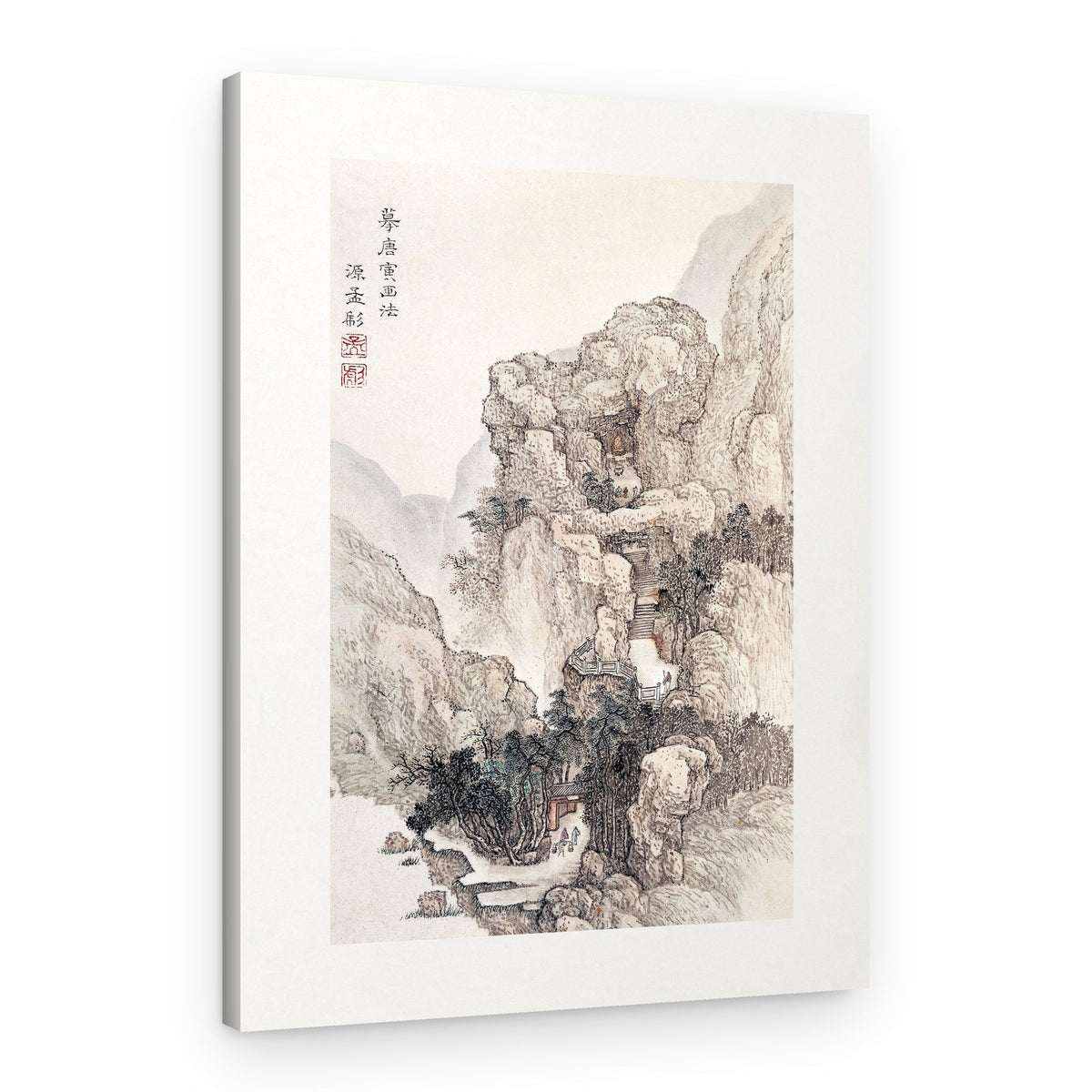 Japanese Rocky Landscape Boarder Vintage Illustration – Canvas Print