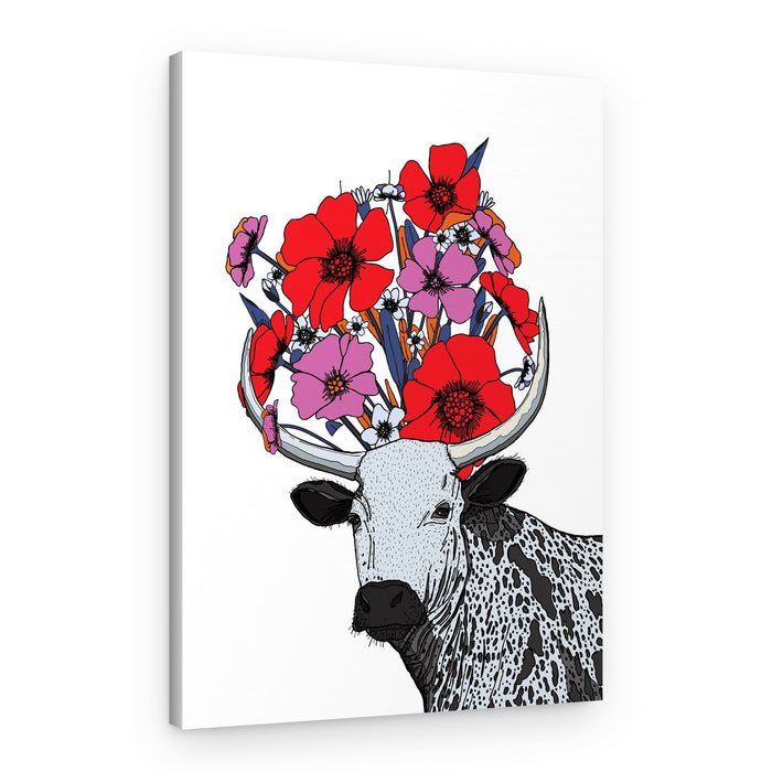 Floral Horned Cow – Canvas Print