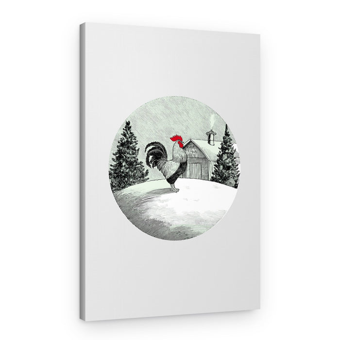 Snowy Farm Rooster – Canvas Print