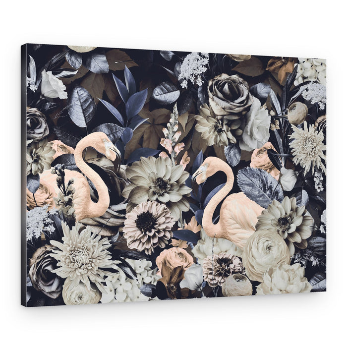 Moody Floral Flamingos – Canvas Print