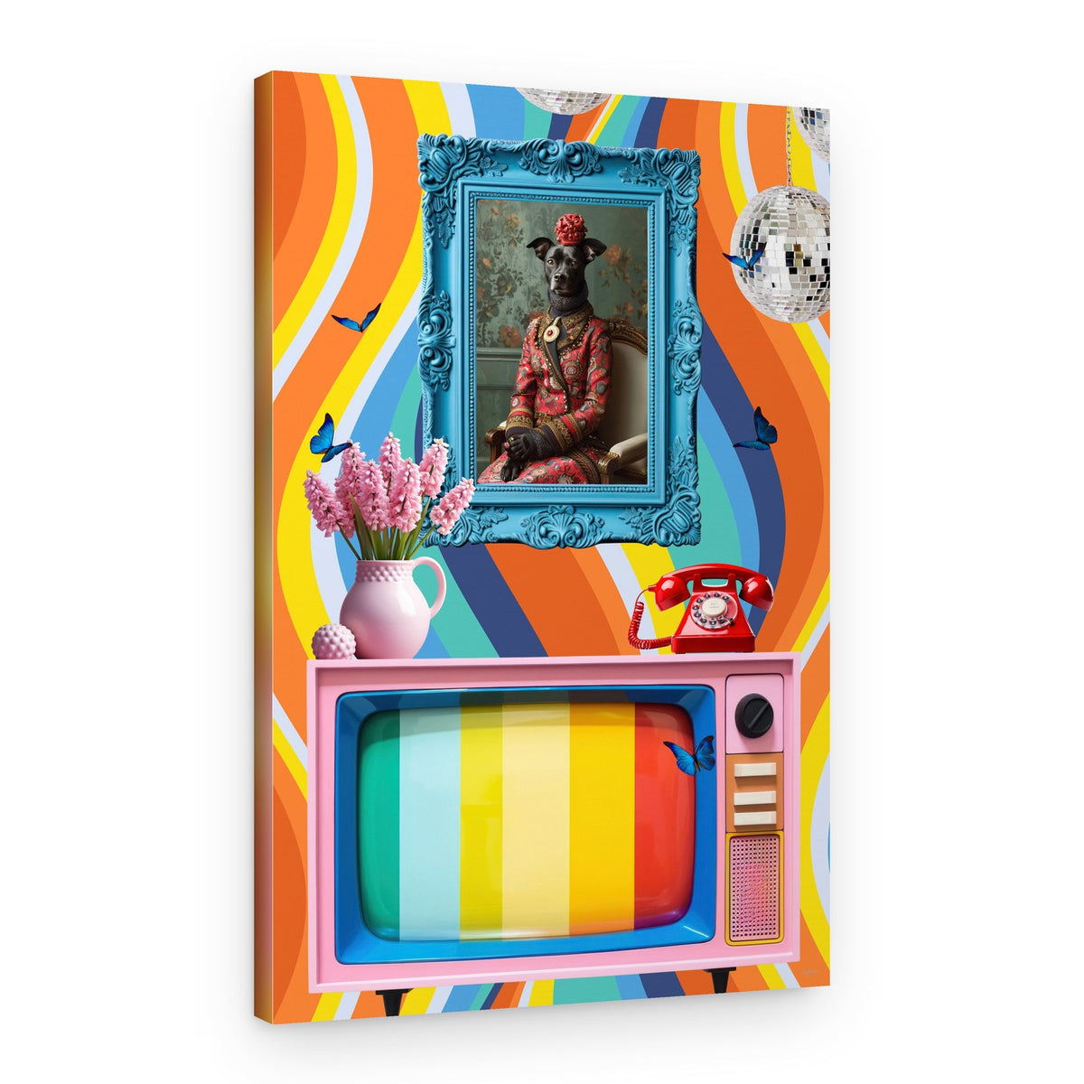 Vibrant Retro Dog Portrait – Canvas Print