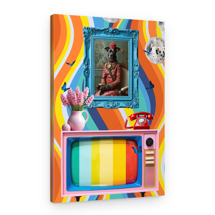 Vibrant Retro Dog Portrait – Canvas Print