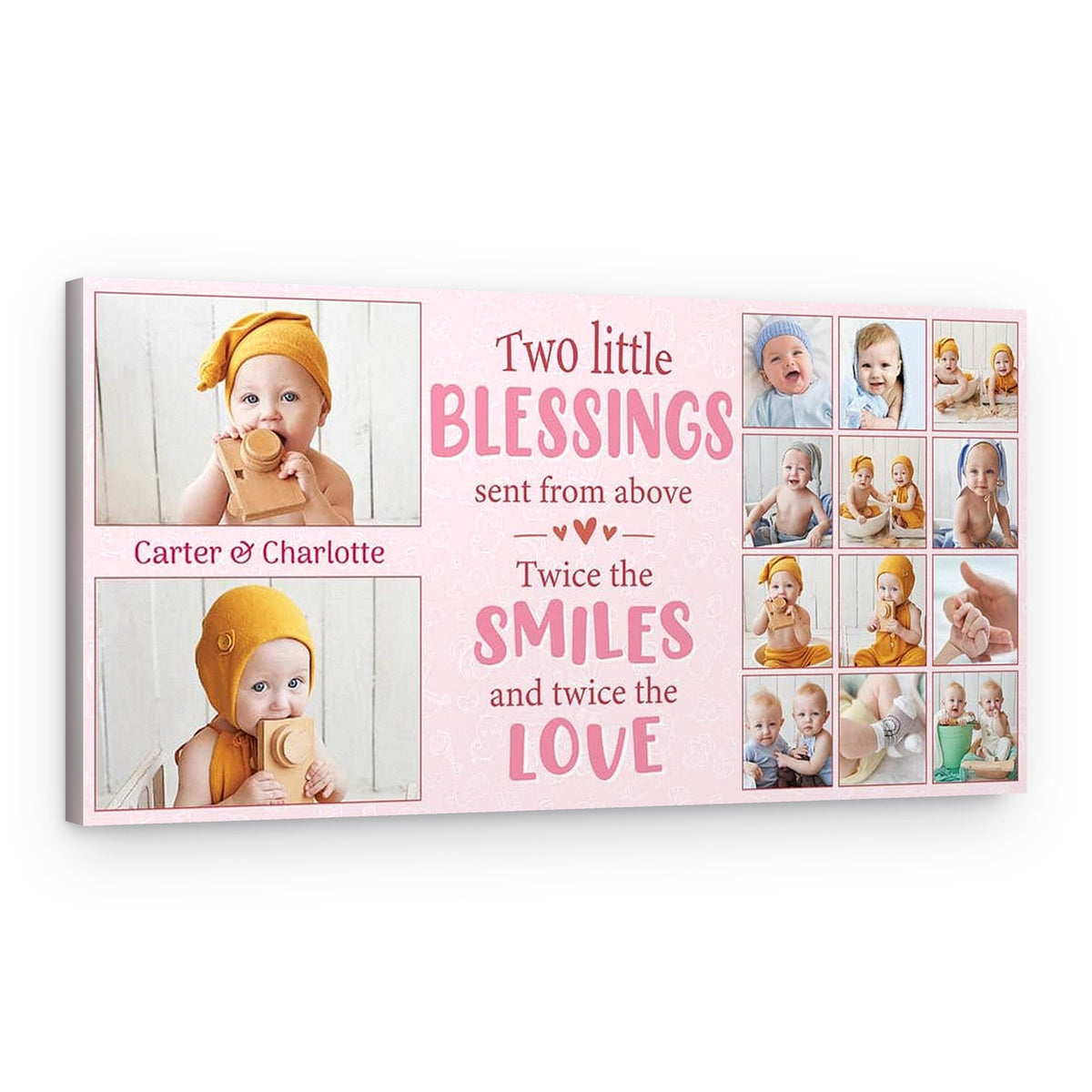 Two Little Blessings Twice The Smiles And Twice The Love Twin Baby Custom Photo Canvas Print – Canvas Print – Girl