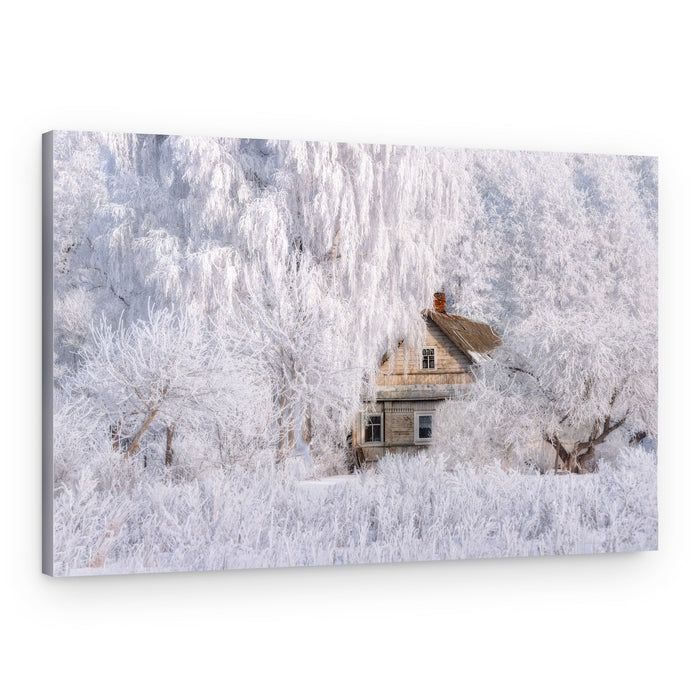 Frosted Winter House – Canvas Print