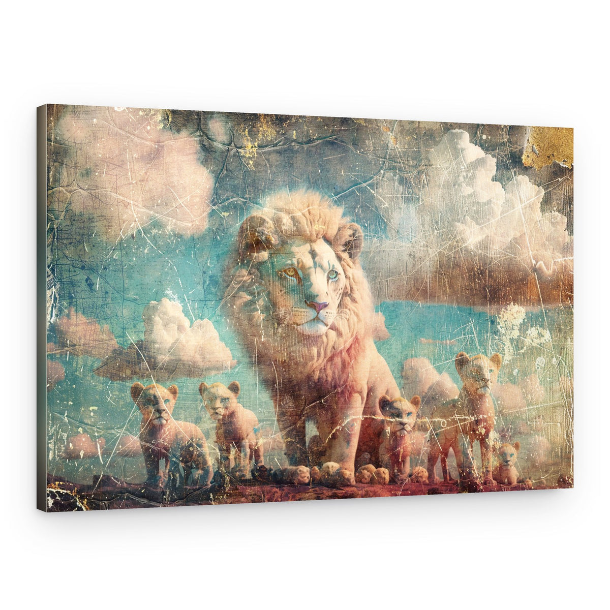 Majestic White Lion Family – Canvas Print