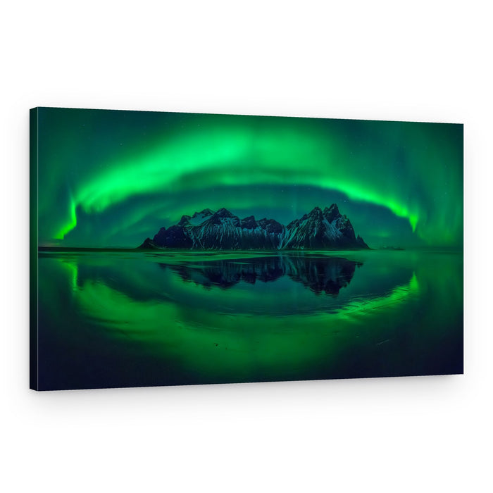 Green Aurora Mountain Reflection – Canvas Print