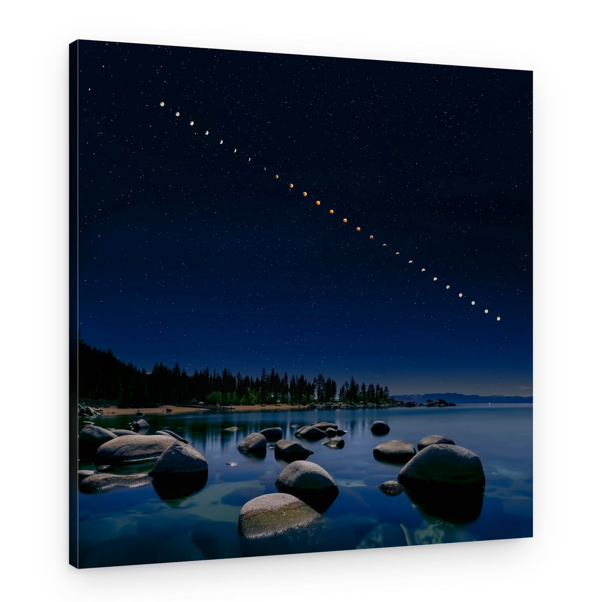Lunar Eclipse Over Lake – Canvas Print