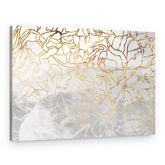 Golden Floral Outlines – Canvas Print