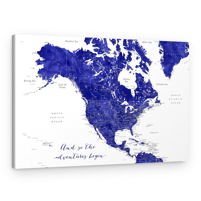 Blue Watercolor North America – Canvas Print