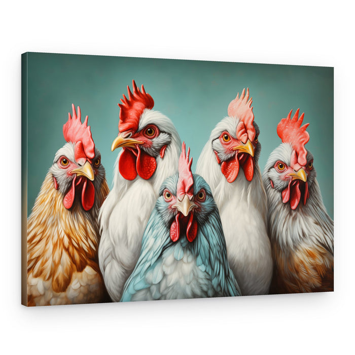 Five Colorful Chickens – Canvas Print